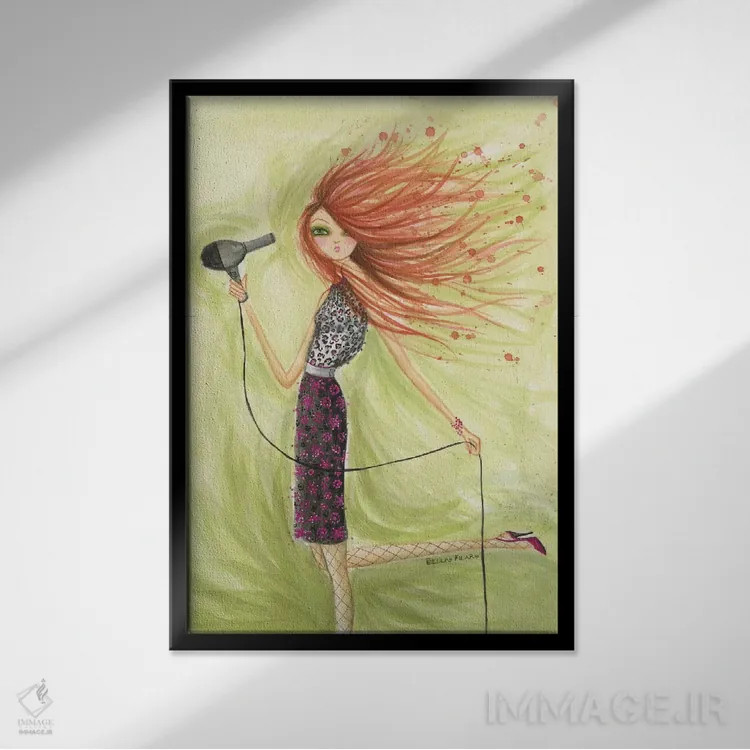 تابلو سشوار زدن اثر بلا پیلار - نمای قابدار مشکی