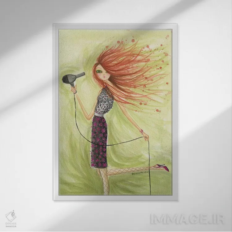 تابلو سشوار زدن اثر بلا پیلار - نمای قابدار سفید