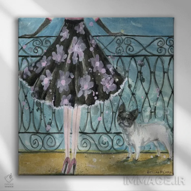 تابلو بولداگ فرانسوی اثر بلا پیلار - نمای روبهرو روی دیوار