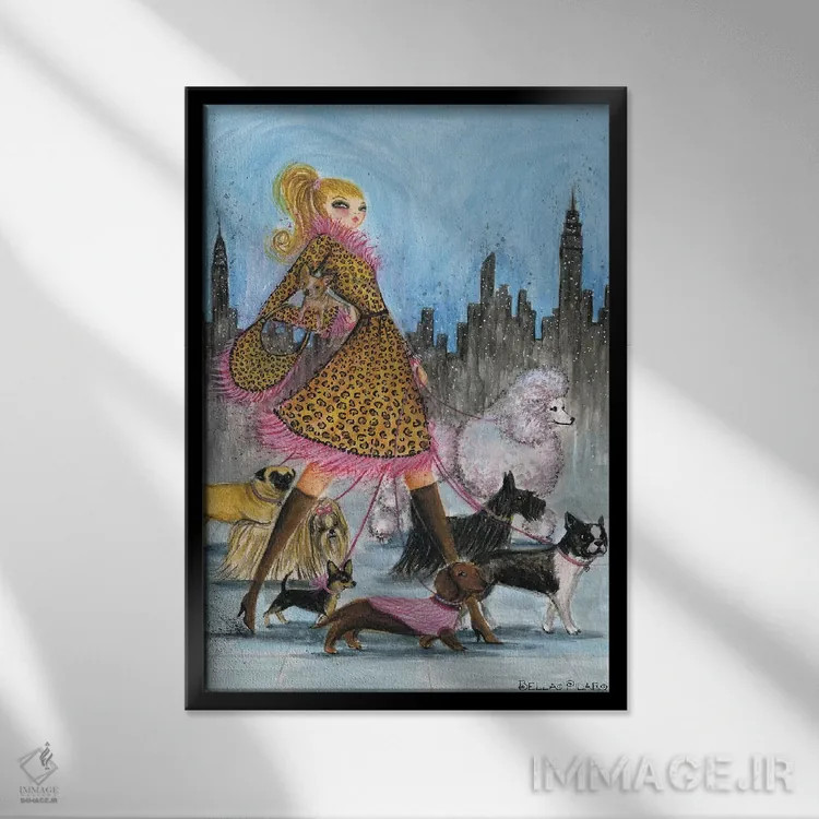 تابلو کسی که سگگردانی میکند اثر بلا پیلار - نمای قابدار مشکی