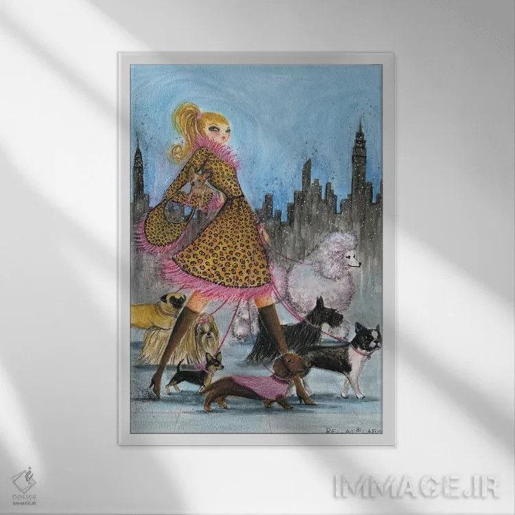 تابلو کسی که سگگردانی میکند اثر بلا پیلار - نمای قابدار سفید