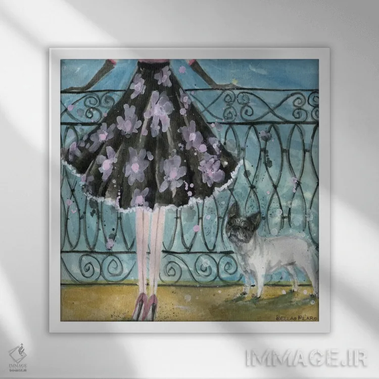 تابلو بولداگ فرانسوی اثر بلا پیلار - نمای قابدار سفید