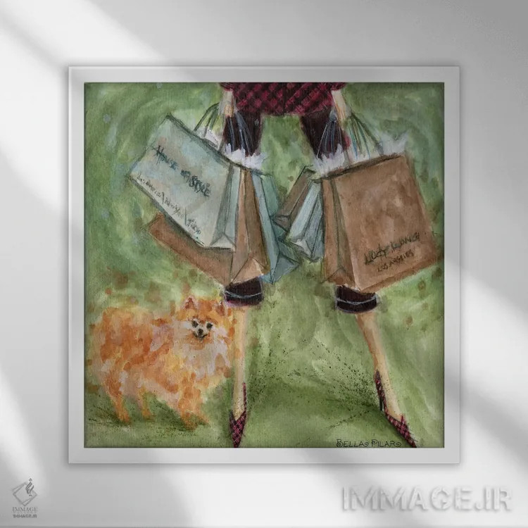 تابلو پامرانیان (نژاد سگ) اثر بلا پیلار - نمای قابدار سفید