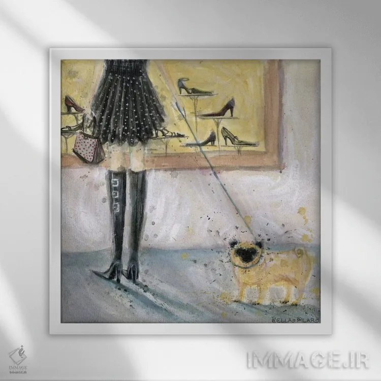 تابلو پاگ (سگ) اثر بلا پیلار - نمای قابدار سفید