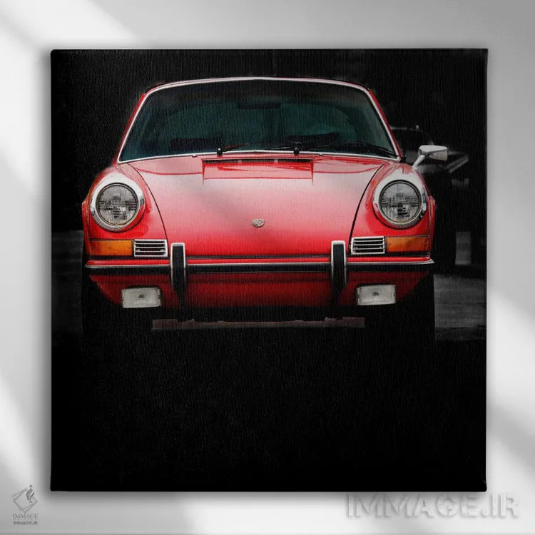 تابلو پورشه ۹۱۱ تارگا مدل ۱۹۷۰ اثر کلایو برنسون - نمای روبهرو روی دیوار