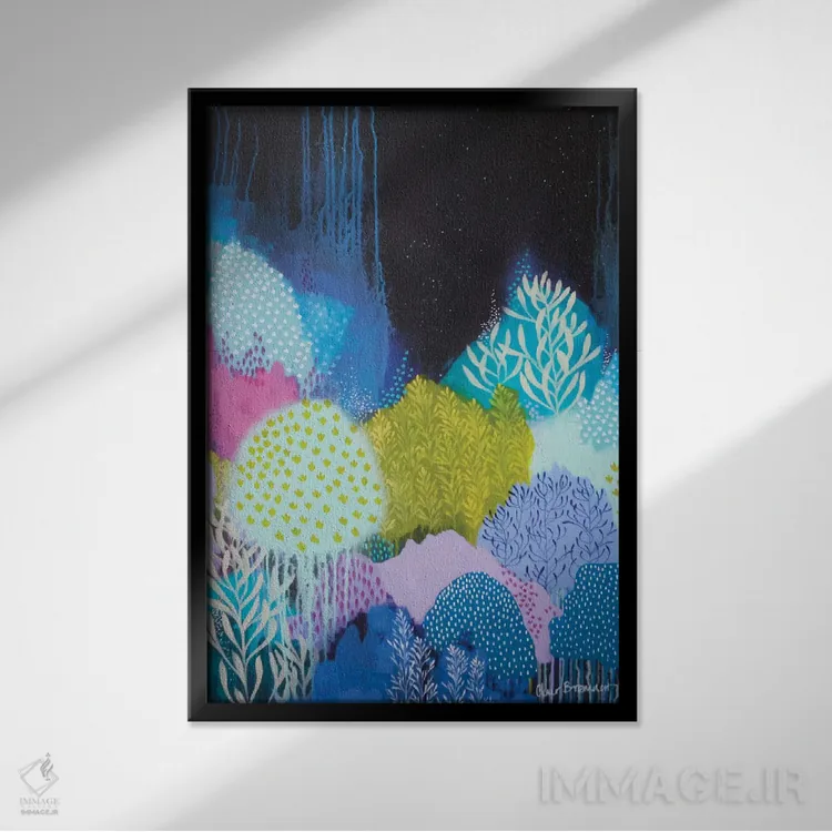 تابلو شکوفههای شب (۱) اثر کلر برمنر - نمای قابدار مشکی