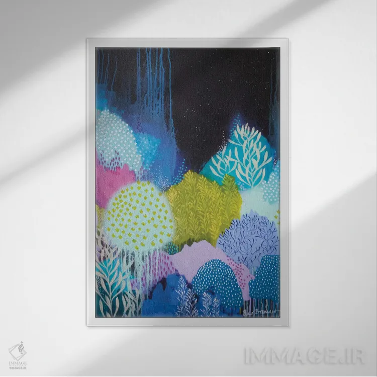 تابلو شکوفههای شب (۱) اثر کلر برمنر - نمای قابدار سفید