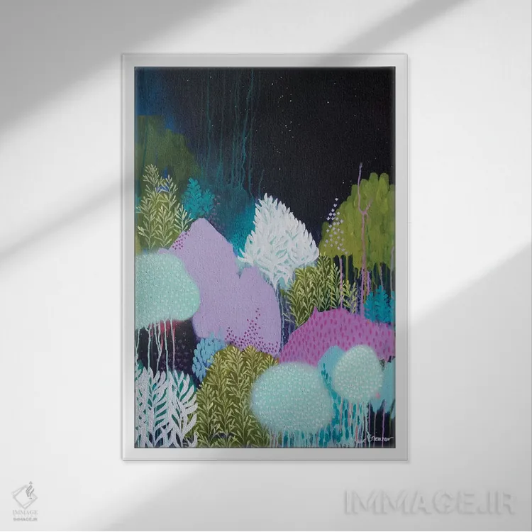 تابلو شکوفههای شب (۲) اثر کلر برمنر - نمای قابدار سفید