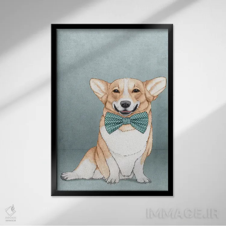 تابلو سگ کورگی اثر باروف - نمای قابدار مشکی