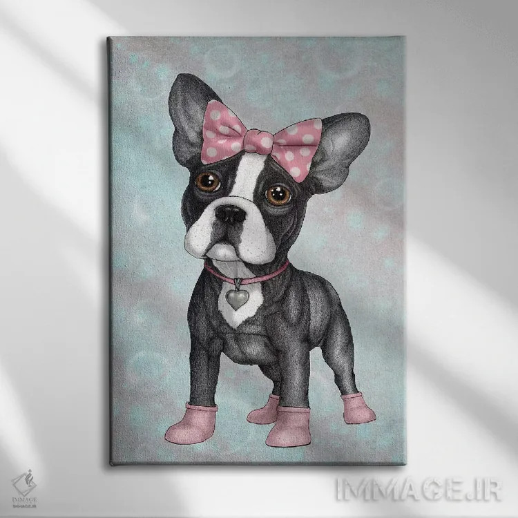 تابلو فرنچی دوستداشتنی (بولداگ فرانسوی) اثر باروف - نمای روبهرو روی دیوار