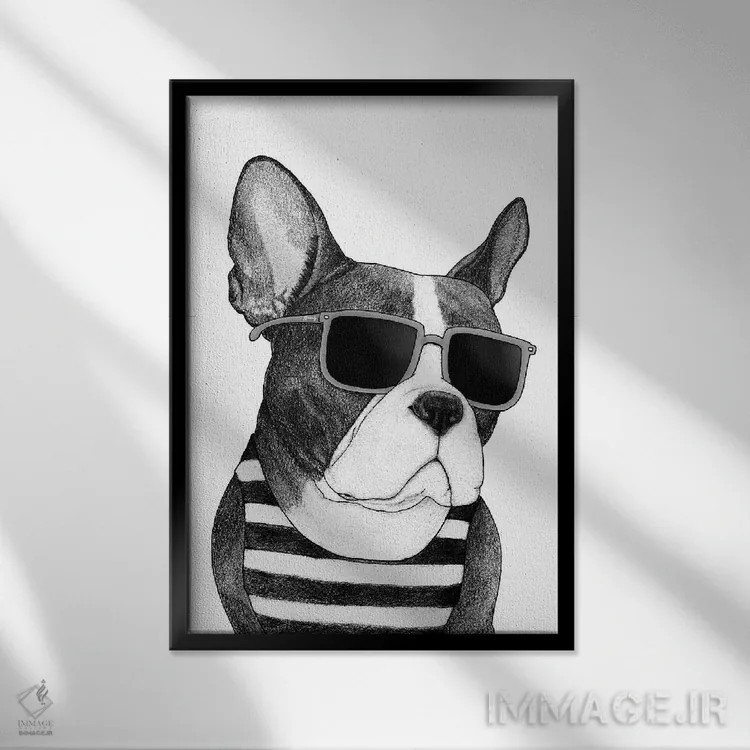 تابلو فرنچی (بولداگ فرانسوی) اثر باروف - نمای قابدار مشکی