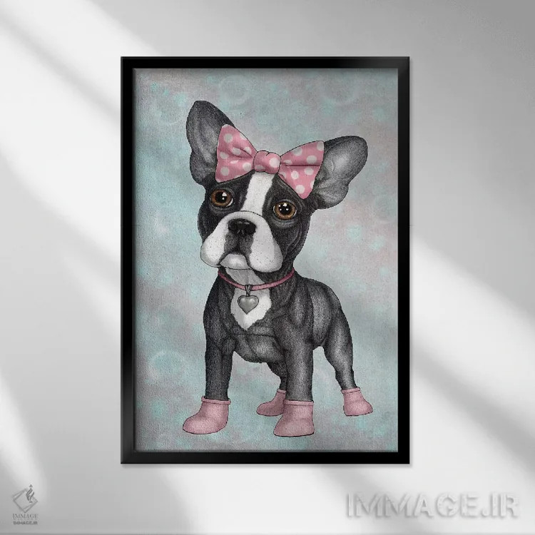 تابلو فرنچی دوستداشتنی (بولداگ فرانسوی) اثر باروف - نمای قابدار مشکی