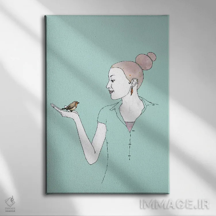 تابلو دختر با پرنده روبین اثر باروف - نمای روبهرو روی دیوار
