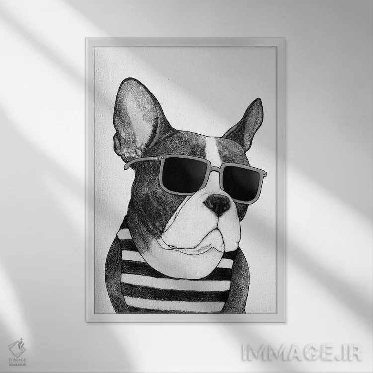 تابلو فرنچی (بولداگ فرانسوی) اثر باروف - نمای قابدار سفید