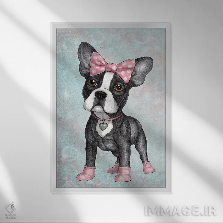 تابلو فرنچی دوستداشتنی (بولداگ فرانسوی) اثر باروف - نمای قابدار سفید