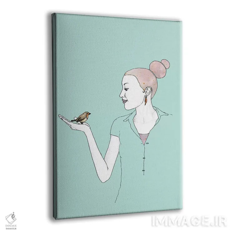 تابلو دختر با پرنده روبین اثر باروف - نمای پرسپکتیو محصول