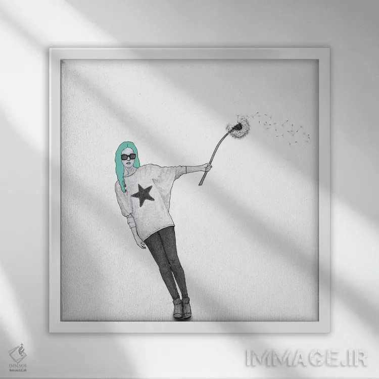 تابلو دختر با گل قاصدک اثر باروف - نمای قابدار سفید