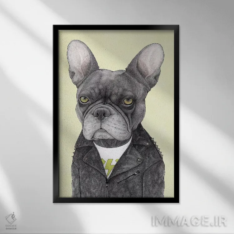 تابلو بولداگ فرانسوی هارد راک (سبک موسیقی) اثر باروف - نمای قابدار مشکی