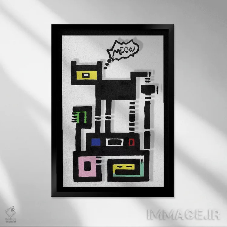 تابلو گربهٔ شهری شاخدار اثر باروف - نمای قابدار مشکی