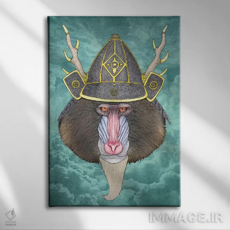 تابلو ماندریل سامورایی (میمون جنگجو) اثر باروف - نمای روبهرو روی دیوار