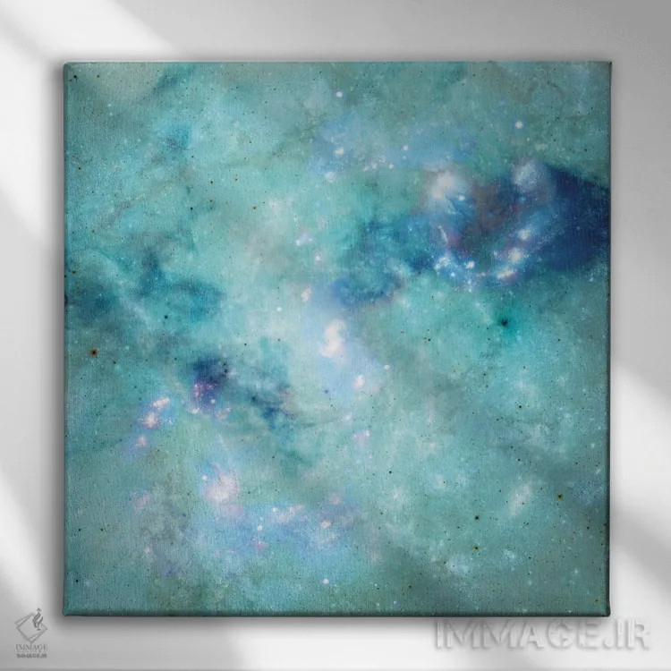 تابلو کهکشان انتزاعی آبی اثر باروف - نمای روبهرو روی دیوار
