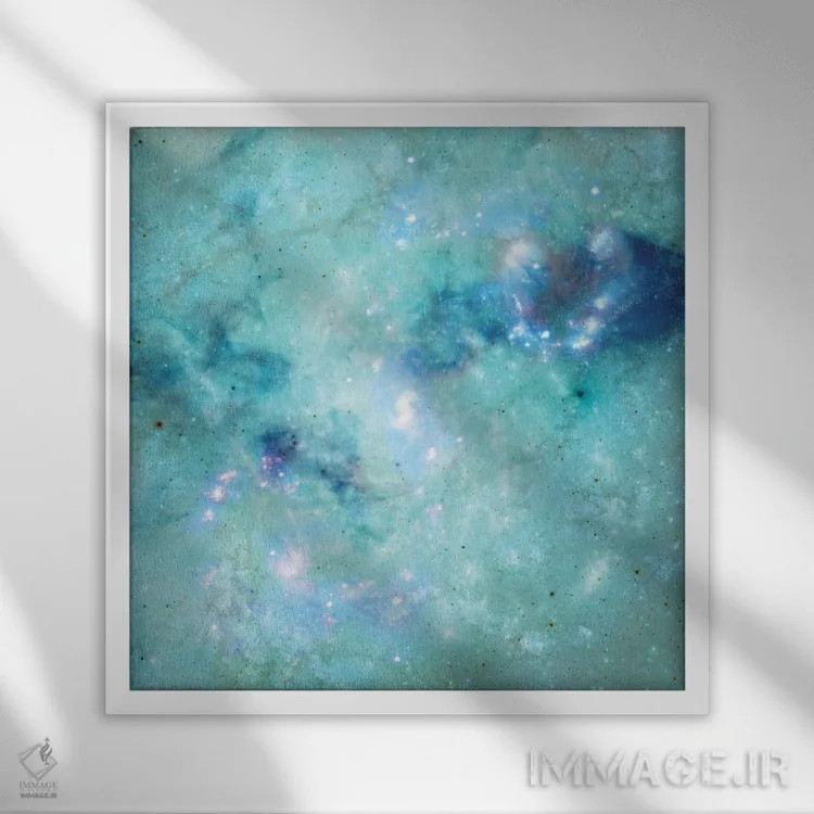 تابلو کهکشان انتزاعی آبی اثر باروف - نمای قابدار سفید