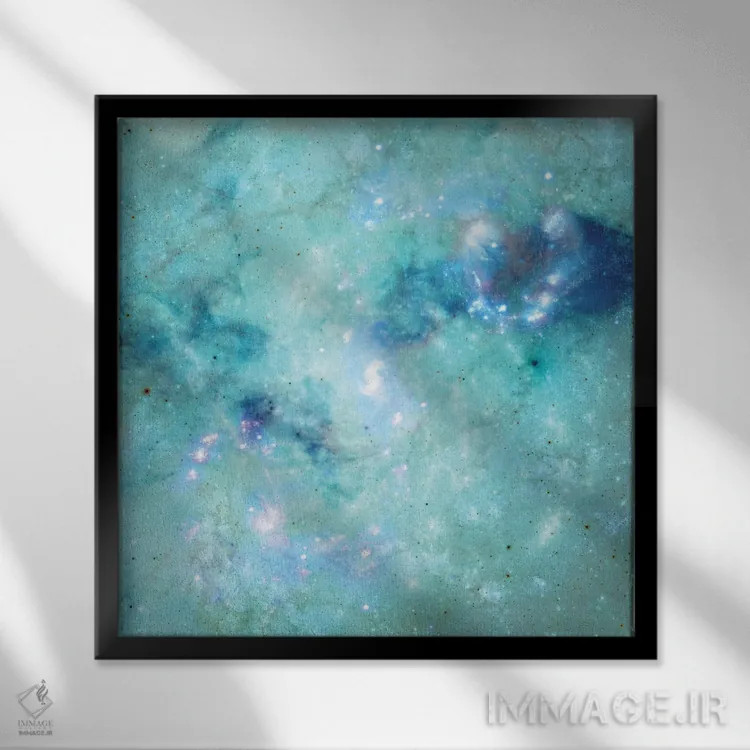 تابلو کهکشان انتزاعی آبی اثر باروف - نمای قابدار مشکی