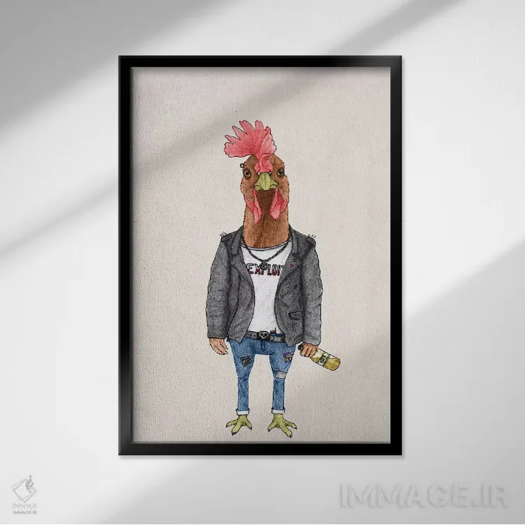 تابلو خروس پانک اثر باروف - نمای قابدار مشکی