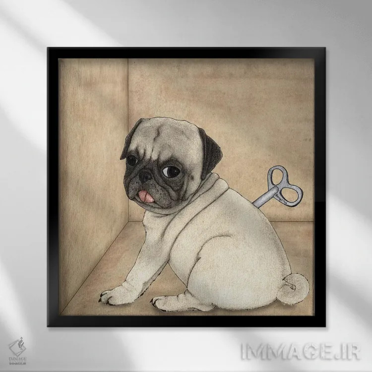 تابلو سگ اسباببازی اثر باروف - نمای قابدار مشکی