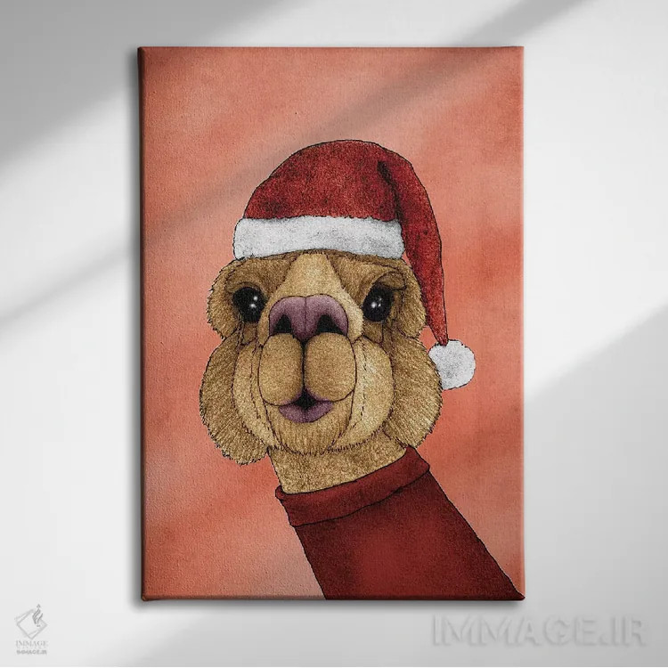 تابلو آلپاکای کریسمس اثر باروف - نمای روبهرو روی دیوار