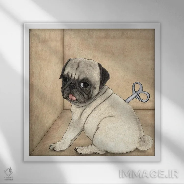 تابلو سگ اسباببازی اثر باروف - نمای قابدار سفید