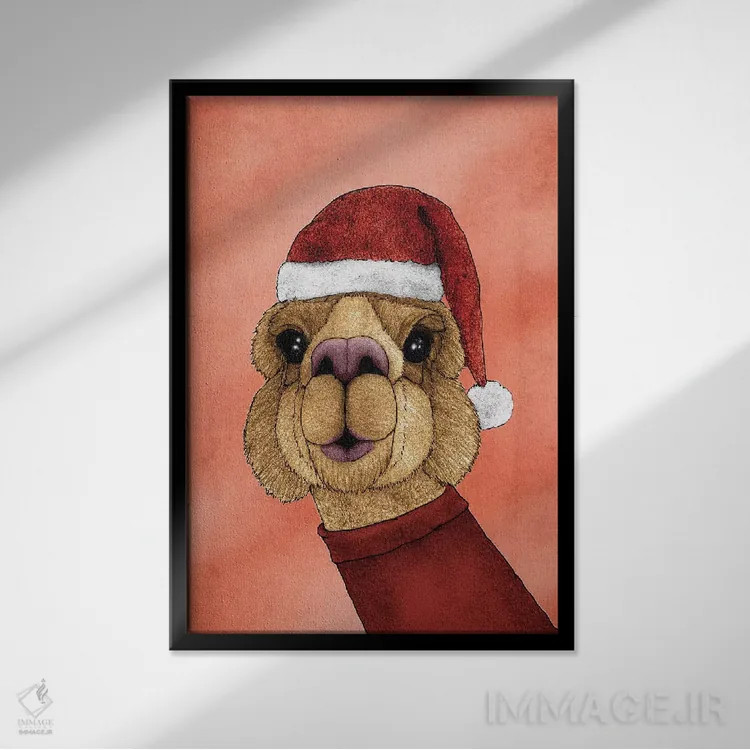 تابلو آلپاکای کریسمس اثر باروف - نمای قابدار مشکی