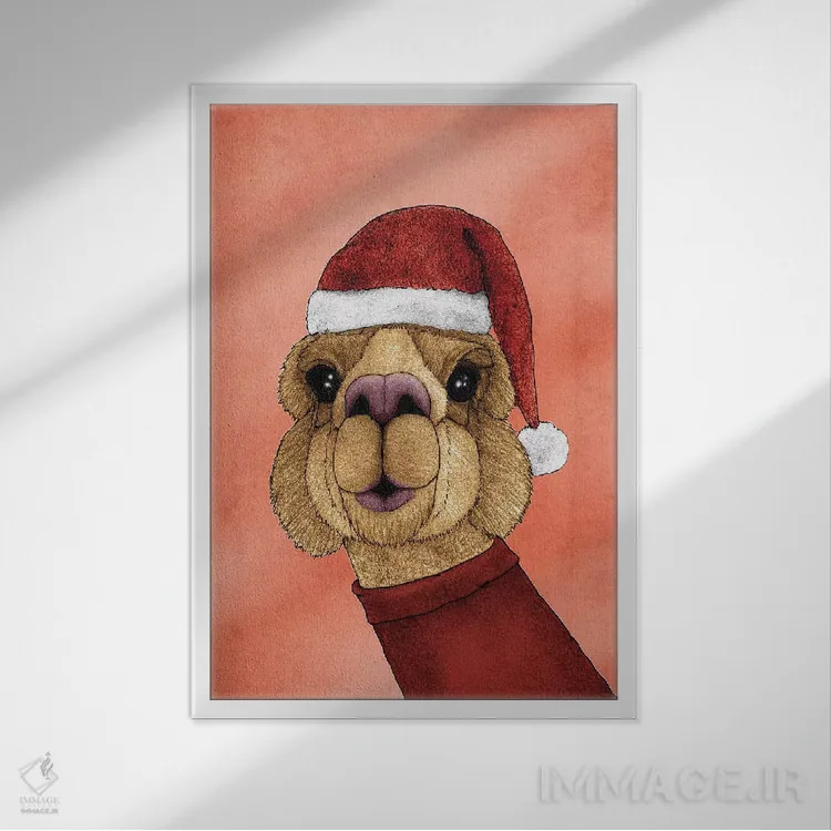 تابلو آلپاکای کریسمس اثر باروف - نمای قابدار سفید