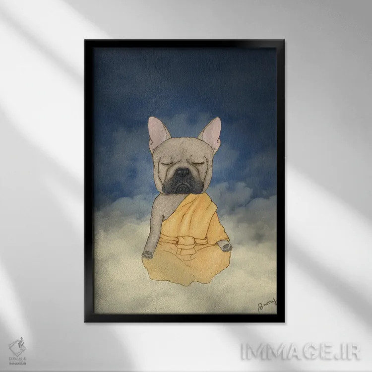 تابلو مدیتیشن فرنچی (نژاد سگ) اثر باروف - نمای قابدار مشکی