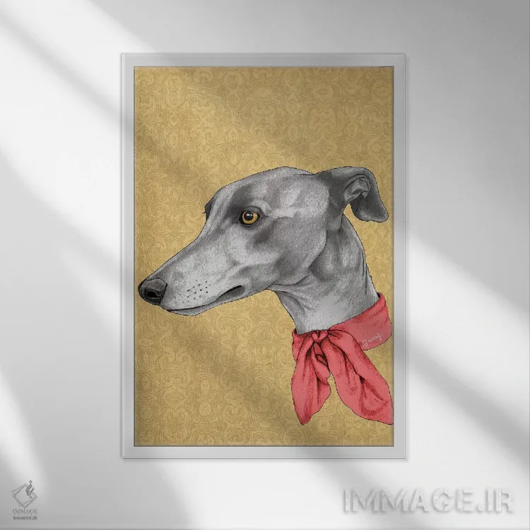 تابلو تازی با شال گردن اثر باروف - نمای قابدار سفید