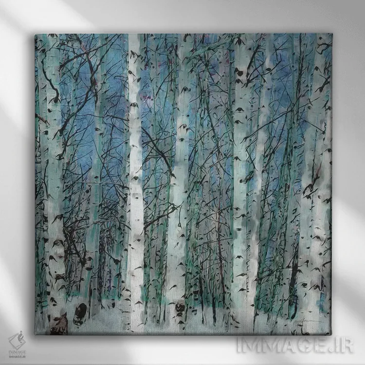 تابلو درختستان توس اثر جیمز برگارت - نمای روبهرو روی دیوار