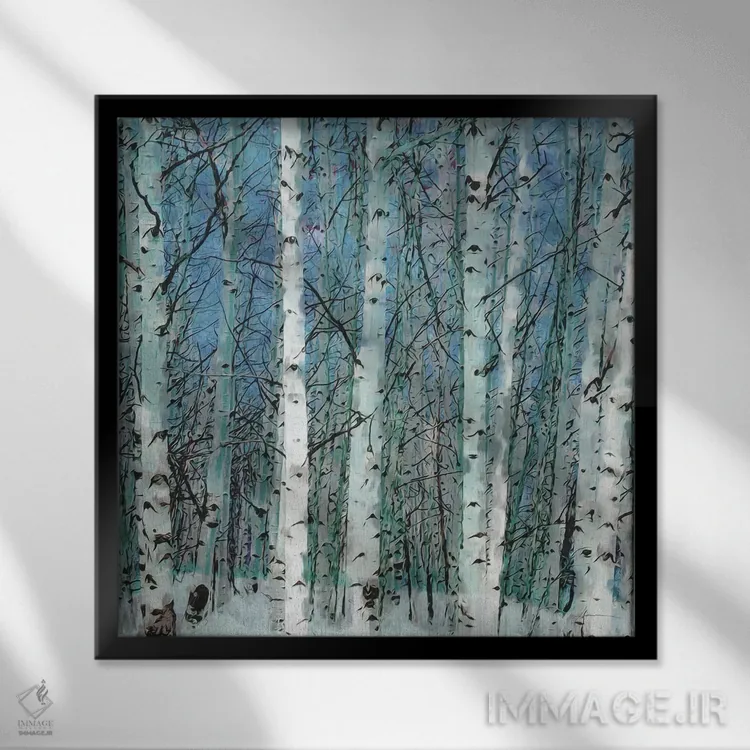 تابلو درختستان توس اثر جیمز برگارت - نمای قابدار مشکی