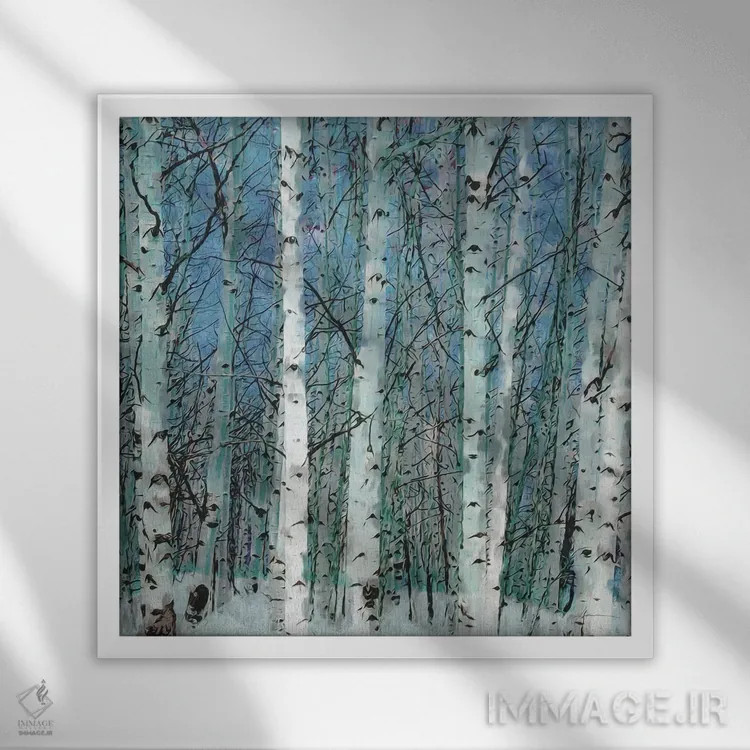 تابلو درختستان توس اثر جیمز برگارت - نمای قابدار سفید