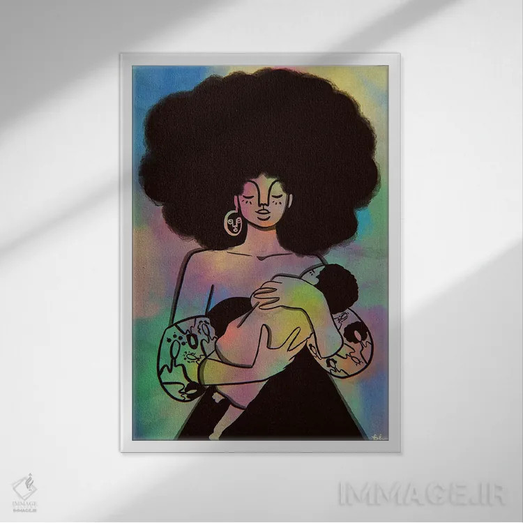 تابلو مادر و کودک اثر بری پیپنز - نمای قابدار سفید