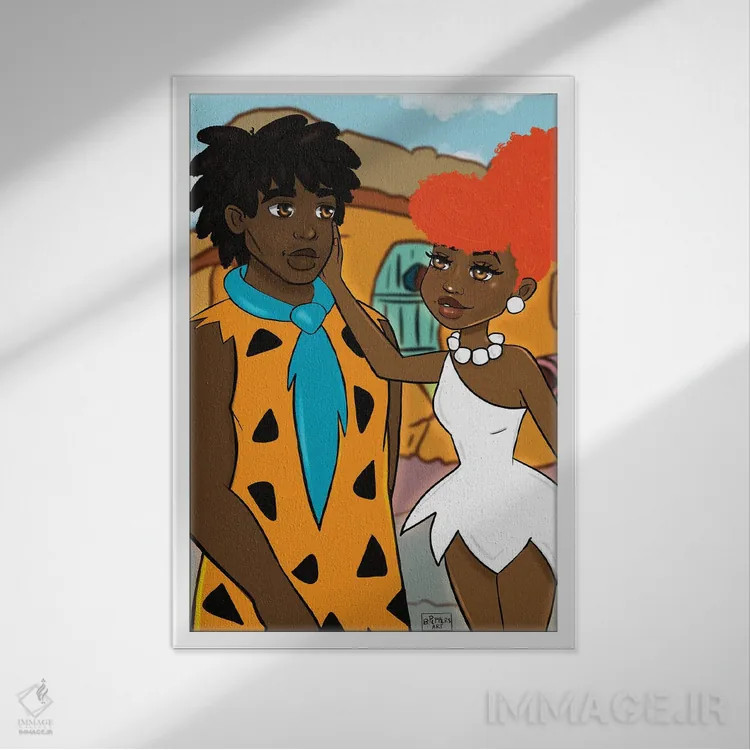 تابلو فلینستونها II (کارتون) اثر بری پیپنز - نمای قابدار سفید