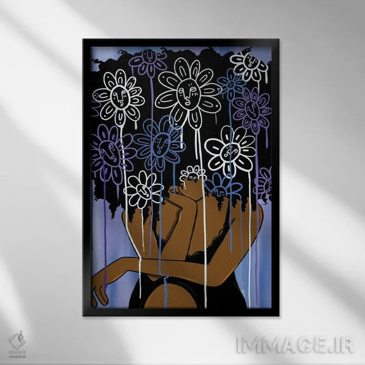 تابلو گلبرگهای چکهدار اثر بری پیپنز - نمای قابدار مشکی