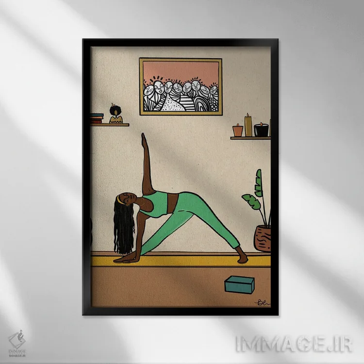 تابلو حالت مثلث (یوگا) اثر بری پیپنز - نمای قابدار مشکی