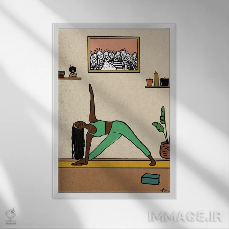 تابلو حالت مثلث (یوگا) اثر بری پیپنز - نمای قابدار سفید