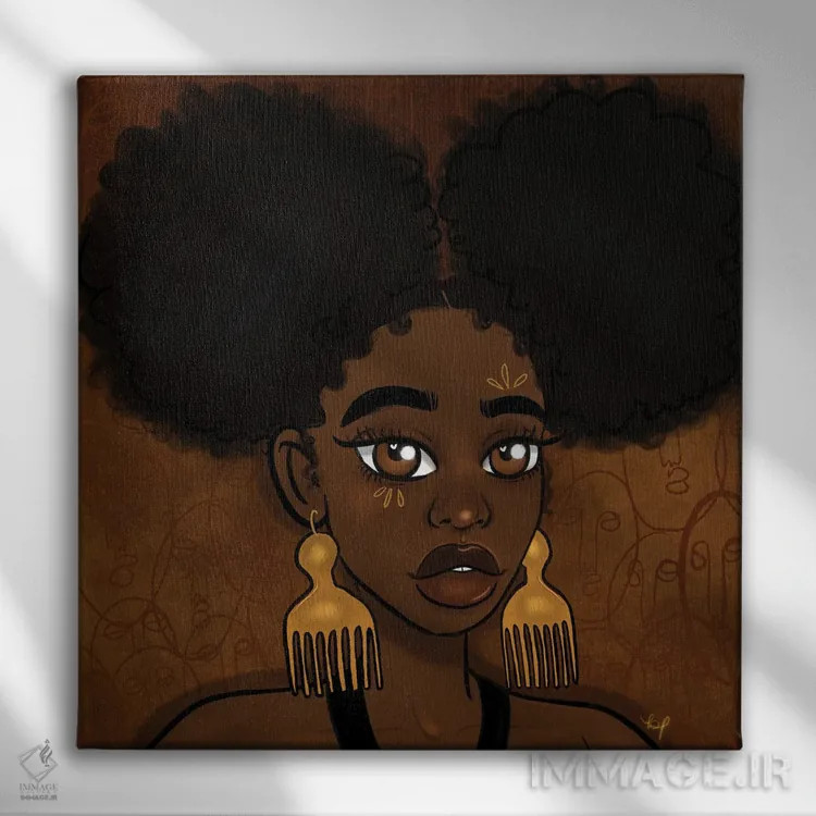 تابلو پافهای آفرو (مدل مو) اثر بری پیپنز - نمای روبهرو روی دیوار