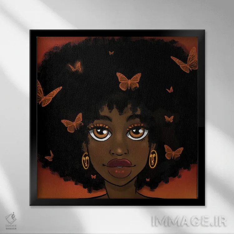 تابلو دختر پروانهای اثر بری پیپنز - نمای قابدار مشکی