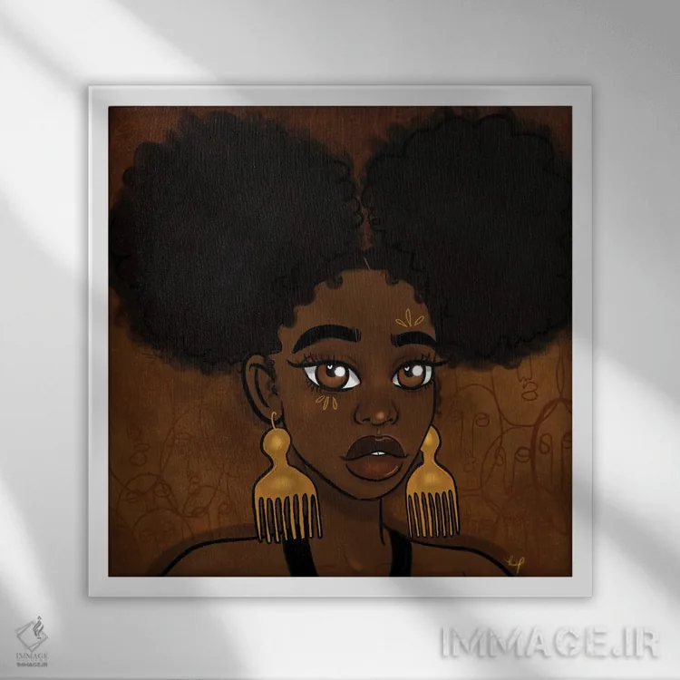 تابلو پافهای آفرو (مدل مو) اثر بری پیپنز - نمای قابدار سفید