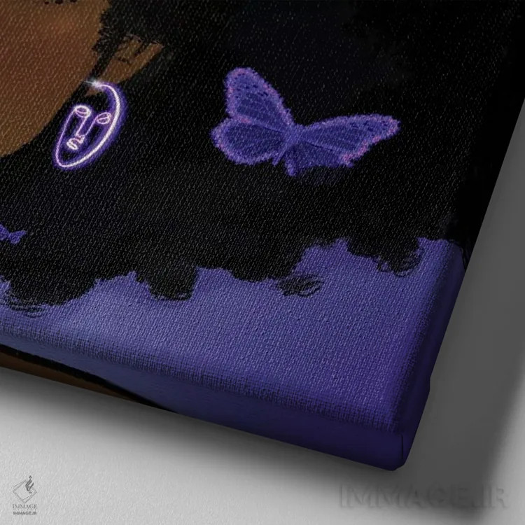 تابلو دختر پروانهای بنفش اثر بری پیپنز - نمای نزدیک بافت بوم