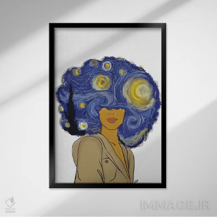 تابلو شبهای پرستاره آفرو اثر بری پیپنز - نمای قابدار مشکی