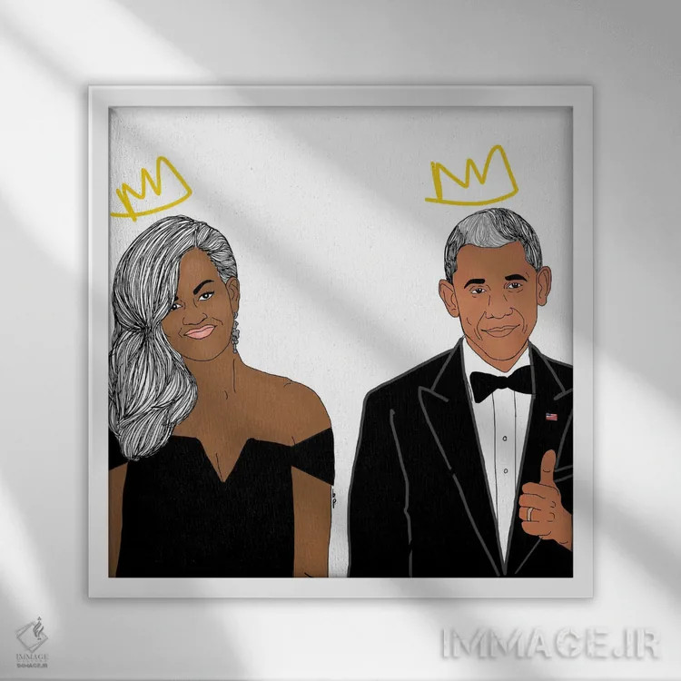 تابلو اوباماها (خانواده اوباما) اثر بری پیپنز - نمای قابدار سفید