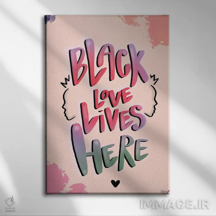 تابلو اینجا عشق سیاه جاری است اثر بری پیپنز - نمای روبهرو روی دیوار